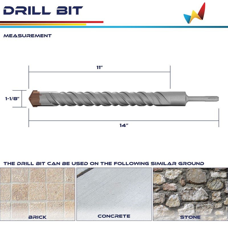 Windscreen4less 1-1/8" SDS Plus Hammer Drill Bit for Concrete Cement
