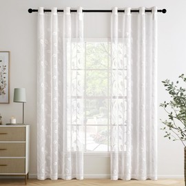 MIULEE Voile Curtains with Eyelets, Panel Curtain for Home, Living Room and Bedroom, Set of 2, White, 220 x 140 cm