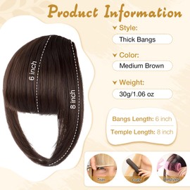 Leterly Bangs Hair Clip in Bangs for Women Thick French Fake Bangs Clip in Hair Extensions Fringe with Temples Hairpieces for Daily Wear Medium Brown