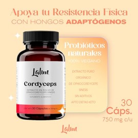 Cordyceps Extracto Orgánico 750mg | Energía Natural, Resistencia Física y Rendimiento Sin Cafeína | Hongo Adaptógeno | Cordyceps Militaris | Cápsulas 