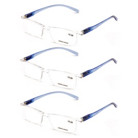V.W.E. 3 Pairs Lightweight Comfortable Transparent Frame Clear Rectangular Readers Reading Glasses - Men Women (3 Blue, 1.50, x)
