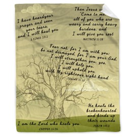 AMITAYUS Tree Healing Scripture Bible Verse Fleece Throw Sympathy Prayer Blanket Religious Christian Inspirational Gifts for Women Friends - 50''x60''