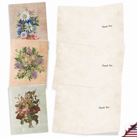 The Best Card Company 10 Assorted Thank You Notecards Bulk Box Set 4 x 5.12 Inch with Envelopes (10 Designs, 1 Each) Flower Press M6454TYG