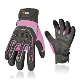 Vgo... Heavy Duty Synthetic Leather Work Gloves Women,Impact Protection Mechanic Gloves,Vibration Reduction,Touchscreen(S,Pink,SL8849IP-FM)