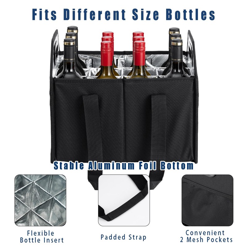 LUILANC Collapsible 12 Bottle Wine Carrier - Reusable Portable Storage