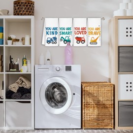 Jvpke Truck Towels for Kids Bathroom, Truck Kids Bath Towels 16x24, Truck Kids Bathroom Decor Sets of 4 - Toddler Boys Girls Bathroom Decor, Wash Your Hands Bathroom Decor