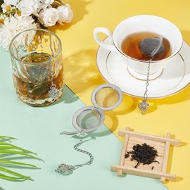 UNICRAFTALE 3pcs Round Mesh Tea Infusers Stainless Steel Tea Strainer with Tibetan Heart Charm Ball Strainer Cages Holder Tea Mesh Strainer Tea Filters Set for Brew Tea, Spices & Seasoning