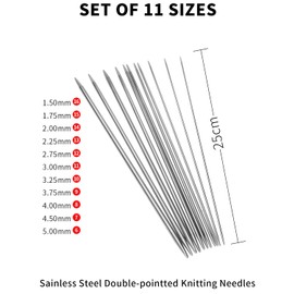 11 Sizes 10" 25CM Stainless Steel Double Pointed Knitting Needles Crafts Yarn Tool Sets 44Pcs