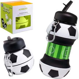 AOHIAOO Children's Water Bottle, Football, Foldable Drinking Bottle, BPA-Free Drinking Bottle, Sports Bottle, Football Gifts for Boys School, Leisure and Sports