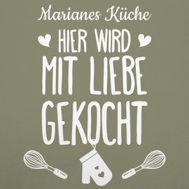 Geschenk mit Namen personalisiert by Shirtracer - Apron - Cooking Apron - Hier wird mit Liebe gekocht with Name I Gift Cooking, 4 Sage Green