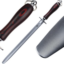 HIDAMOS High Hardness Honing Steel 12 Inches Flat Knife Sharpener Steel Sharpening Rod for Kitchen Knives Carbon Steel Honing Rod