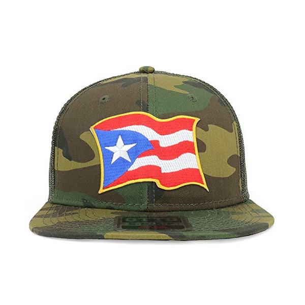 Armycrew Puerto Rico Waving Flag Patch Structured Camo Trucker Cap - Olive