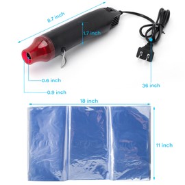 Shrink Wrap Bags Kit with 18x 11 Inches Shoe Heat Shrink Wrap Bags x 50 Pcs, Mini Heat Gun x 1 for Shoe Books Storage Avoid Sole Yellowing and Keep Dust Away