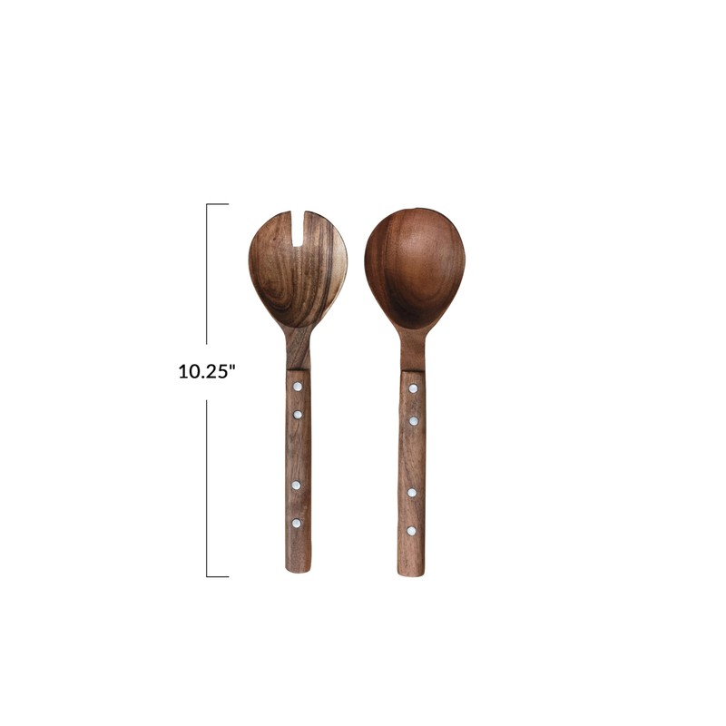Creative Co-Op, Natural Rustic Charm Mango Wood Salad Server Set,