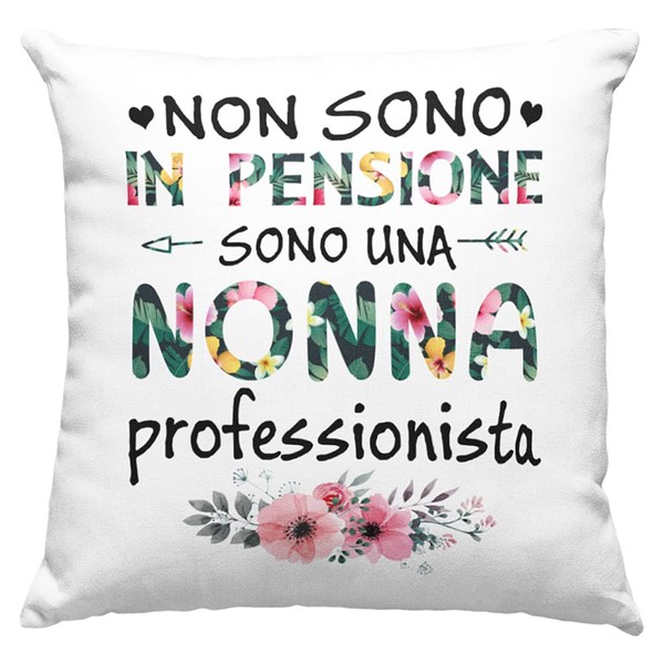 Grandma Cushion Gift Woman Birthday Original Ideas Gifts for Her for Christmas Grandparents' Day, Professional Grandma - with Filling (White, 40_x_40_cm)