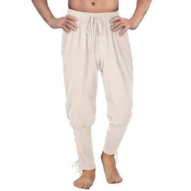 Teyujosem - Pantalones de pirata para hombre, estilo vikingo, estilo medieval, pantalones de lino, con bandas al tobillo, disfraz de Halloween, Z3707wh, 3X-Large