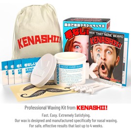 Kit de cera nasal KENASHII 100 g de cera, 24 aplicadores El kit original y mejor de Kenashii para eliminar el vello de la nariz y las orejas Depilación con cera nasal para hombres y mujeres Incluye toallitas con bálsamo, protectores para el bigote y bolsa