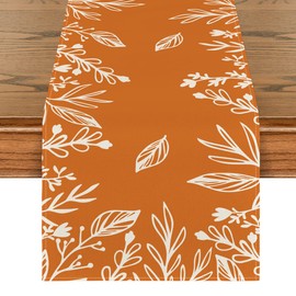 Artoid Mode Orange Floral Fall Table Runner, Seasonal Autumn Kitchen Dining Table Decoration for Home Party Decor 13x72 Inch
