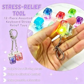 12 Pack Keyboard Fidget Keychain,Keyboard Button Finger Clicker for Anxiety Relief (12 Pack)