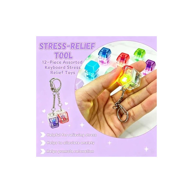 12 Pack Keyboard Fidget Keychain,Keyboard Button Finger Clicker for Anxiety