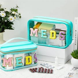 Geetery Geetery 2 Pcs Clear Preppy Makeup Bags Chenille Letter Patch Pouch Skin Care Bag with Zipper Clear Pouch Chenille Letter Bag Travel Toiletry Storage Bag for Women(Classic,Green)