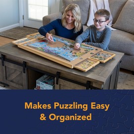 Bits and Pieces Rotating Puzzle Board with Drawers – 1500 Piece Jigsaw Puzzle Table Organizer with Lazy Susan Spinner – The Original Premium Wooden Puzzle Board for Adults, Portable & Durable Design