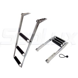 SeaLux Marine Ergonomic Oval Tubing 3-Step Drop Down Boarding Ladder 400 lbs. Capacity, Top Mount