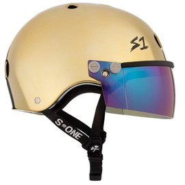 S1 Lifer Visor Helmet Gen 2 for Skateboarding, BMX, and Roller Skating - EPS Fusion Foam, CPSC & ASTM Certified - Gold Mirror w/Iridium Visor X-Large (22.5")