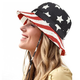 Women's American Flag Bucket Hat - Stylish USA 4th of July Patriotic Hat Sun Protection Summer Hats for Beach, Festivals & Independence Day Outfits