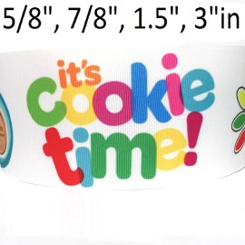 GROSGRAIN RIBBON 5/8", 7/8", 1.5" & 3" GIRL SCOUTS it's Cookie Time Printed GS21 - 1 YARD, 7/8"