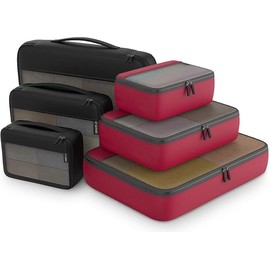 Packing Cubes Organizer Bags For Travel Accessories Packing Cube Compression 6 Set For Luggage Suitcase (Black Red)