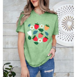 Ascrazy Strawberry Shirt for Women Fruit Lover T-Shirt Strawberries Farmer Gardener Tee Tops