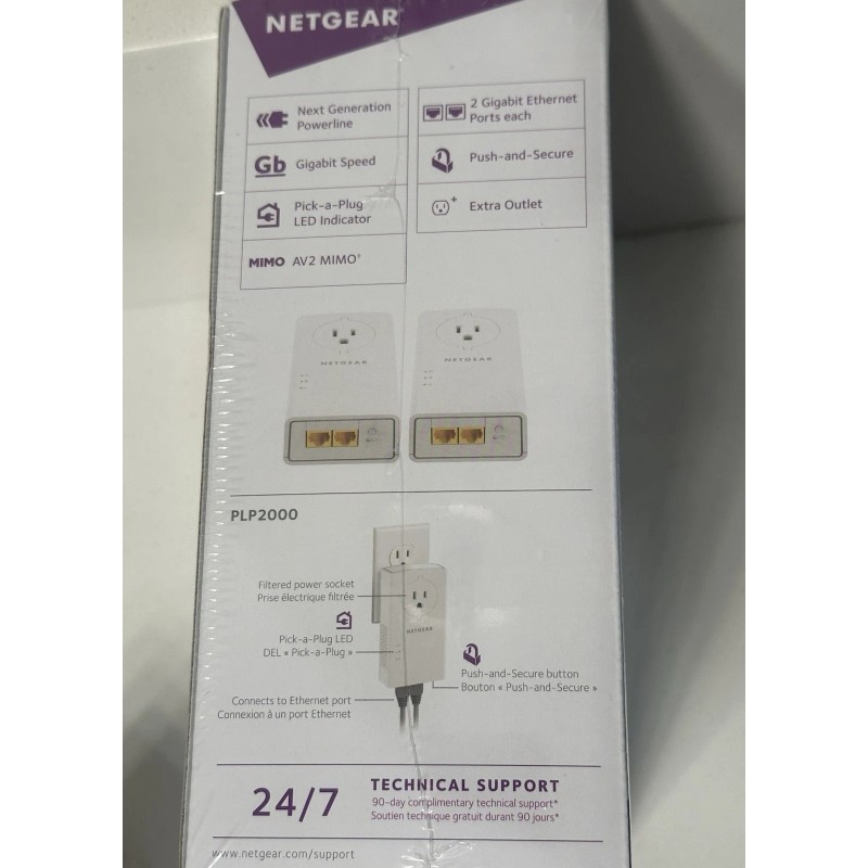 NETGEAR New! Netgear Powerline Adaptor kit, 2000 Mbps Wall Plug,