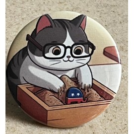 Campaign Pin-Back, 2 1/4 inch ,Cat Burying Republican Party in Litterbox