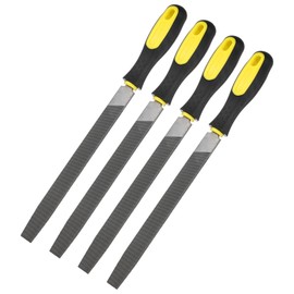 M METERXITY 4-Pack Flat Metal File 8 Inch, High Carbon Steel File Diamond File Hand File W PVC Grip Handle for Wood/Metal/Ceramic/Glass/Stone/Jewelry/Tile/Model/DIY/Sharpening File