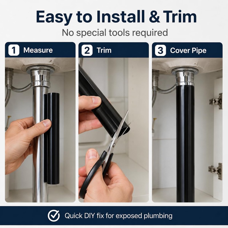 6 Pack Black Pipe Sleeve for to Cover Exposed Plumbing,15mm