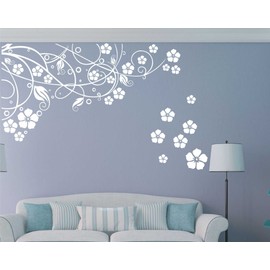 Vine Wall Sticker and Sticker Design with Flower Size (59x91) cm White