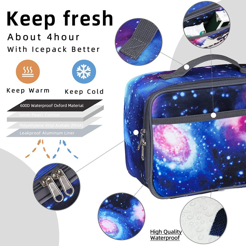WeiWyTex Galaxy Insulated Lunch Bag for Boys/Girls, Reusable Cooler Lunch