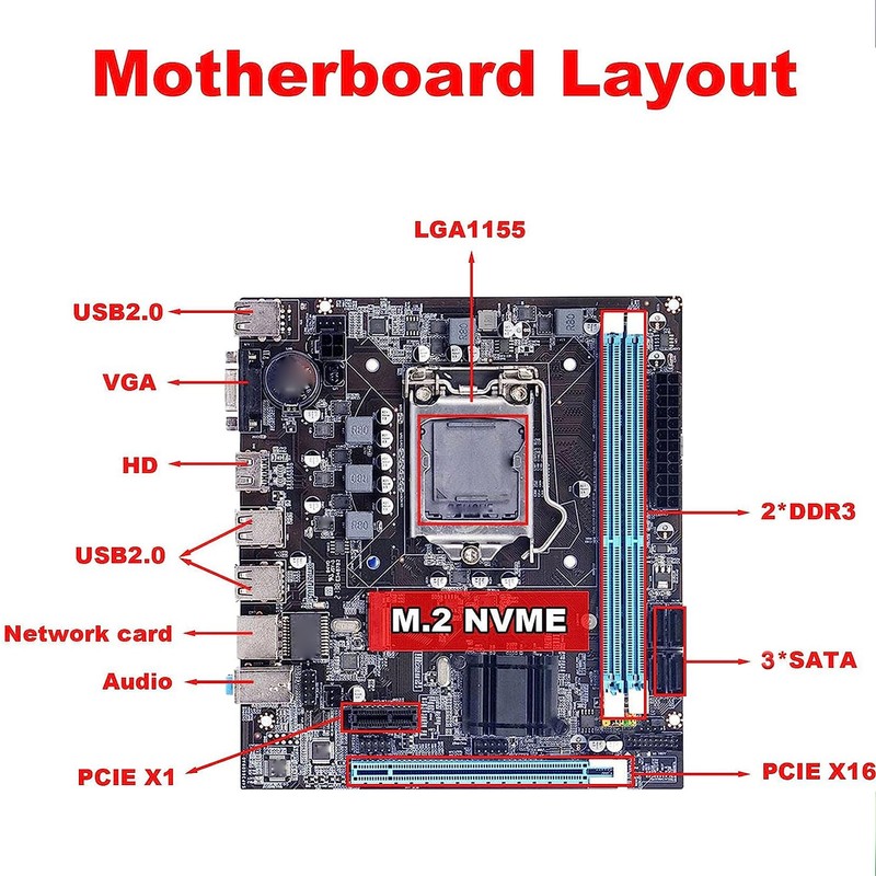 Desktop Motherboard H61 6 USB2.0 DDR3 M.2 NVMe NGFF 100Mbps
