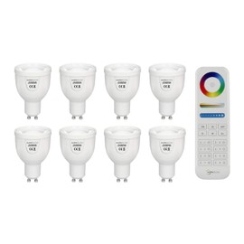 Auraglow 2.4GHz RF Remote Control CCT 5W Dual White LED GU10 Bulb Dimmable Adjustable Colour Temperature, Daylight, Cool, Neutral, Warm 2700K to 6500K, 50W EQV - 8 Pack with Remote