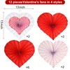 WILLBOND 12 Pieces Valentines Heart Shaped Hanging Fans Red Heart