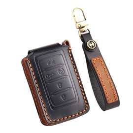 TECART Key Fob Cover with Keychain Key Shell Protection Fit for Jeep Grand Cherokee Wagoneer Grand Cherokee L 3 Button, 5 Button-black