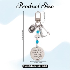 DELORIGIN 8Styles Horse Saddle And Bridle Charm Clip 8pc Horse Theme Tibetan Style Alloy Pendants Bless This Horse Rider Keep Safe Horse Stuff Horse Gifts for Women Hobby Horse Accessories Keychain