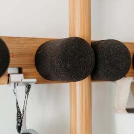 Full Circle Get A Grip, Wall-Mounted Mop and Broom Organizer, Lightweight Bamboo with Foam Pegs, Easy to Install Home Organization, Also Perfect for Garden Tools and Garage, Large