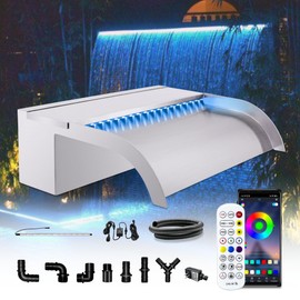 Waterfall Pool Fountain, LONGRUN Stainless Steel Waterfall Spillway for Pools and Ponds - 11.8" Wide Decorative Water Feature for Swimming Pools, Koi Ponds, and Garden