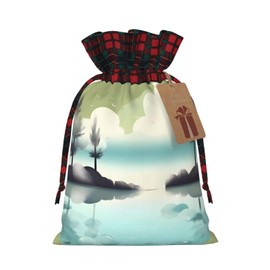Tranquil Lakes Santa Gift Bag Christmas Candy Drawstring Fabric Sacks â€“ Ideal for Gift Wrapping & Festive Celebrations
