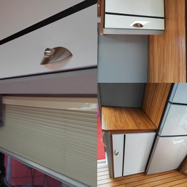 MTSmart RV Push Button Door Catch Lock for Motorhome Caravan Van Yacht Boat Marine, Half Moon Cabinet Handle Caravan RV Cupboard Drawer Zinc Alloy Push Lock Latch Knob Pull (5, Nickel)