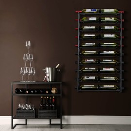 FLstudio Wall Mount Wine Rack: Wall Mounted Wine Holder for 20 Wine Bottles Display - Black Metal Wine Storage Organizer,3.4ft