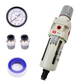 RIH Pneumatics 1/2"NPT Auto Drain Air Filter Pressure Regulator Combo Piggyback, air Pressure Regulator，Water Separator air Compressor(1/2"NPT)