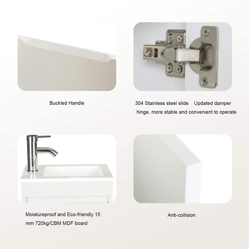 eclife 16" Small Bathroom Vanity Sink Combo, Modern Painted Wall